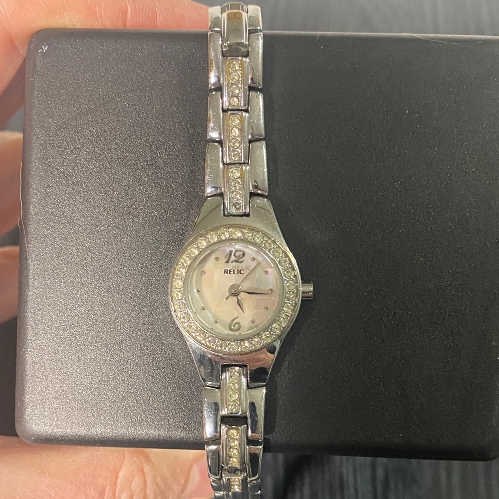 Relic Women's Silver and Gold Watch pinkish face. Untested
